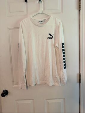 Puma White Long Sleeve Tee with Black Puma Chest and Sleeve Print